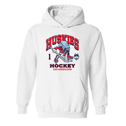 UConn - NCAA Men's Ice Hockey : Kam Hendrickson - Fashion Shersey Hooded Sweatshirt-0