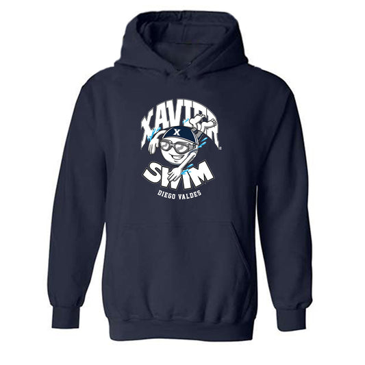 Xavier - NCAA Men's Swimming & Diving : Diego Valdes - Fashion Shersey Hooded Sweatshirt-0