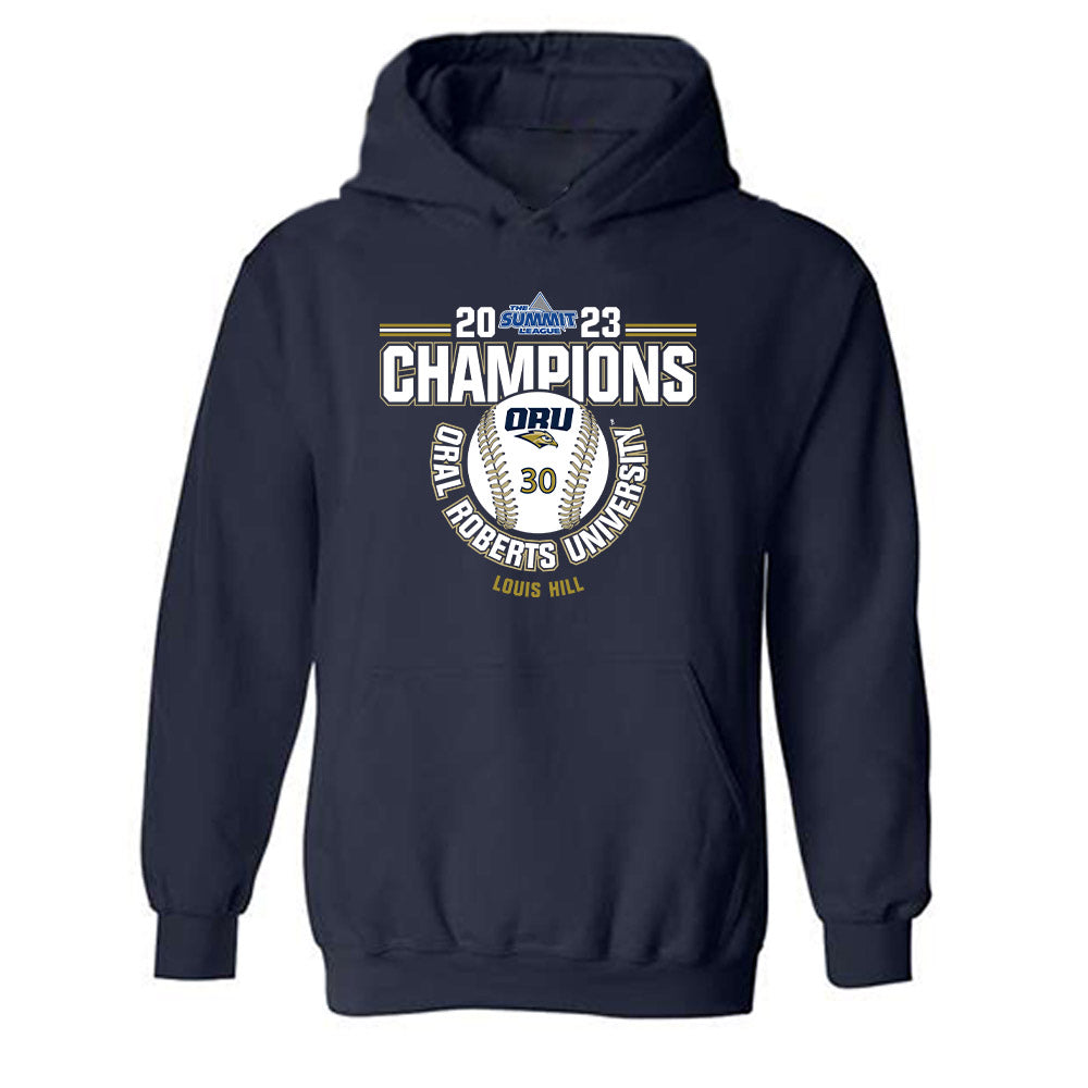 Oral Roberts - NCAA Baseball : Louis Hill - Sports Shersey Hooded Sweatshirt-0