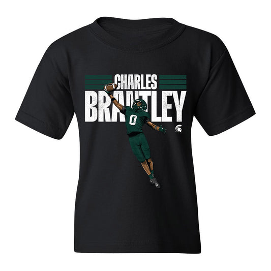 Michigan State - NCAA Football : Charles Brantley - Black Caricature Youth T-Shirt