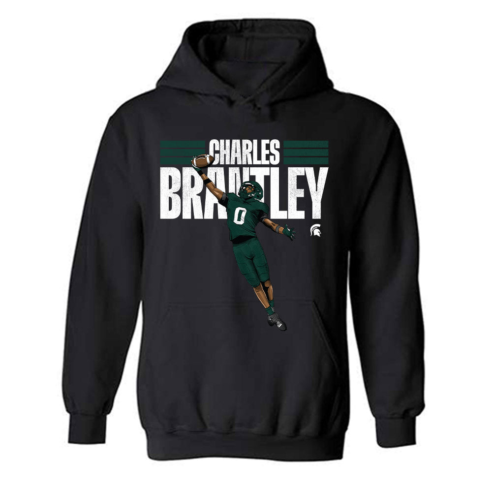 Michigan State - NCAA Football : Charles Brantley - Black Caricature Hooded Sweatshirt