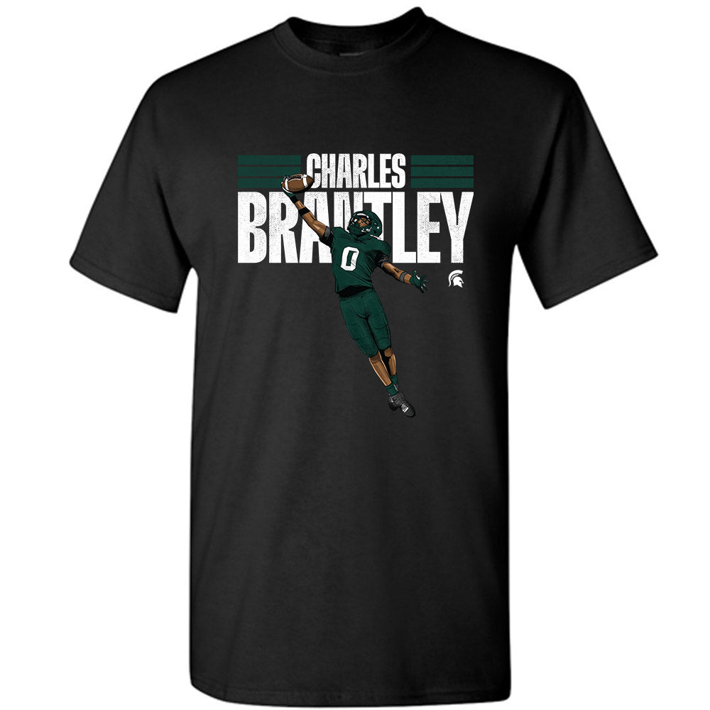 Michigan State - NCAA Football : Charles Brantley - Black Caricature Short Sleeve T-Shirt