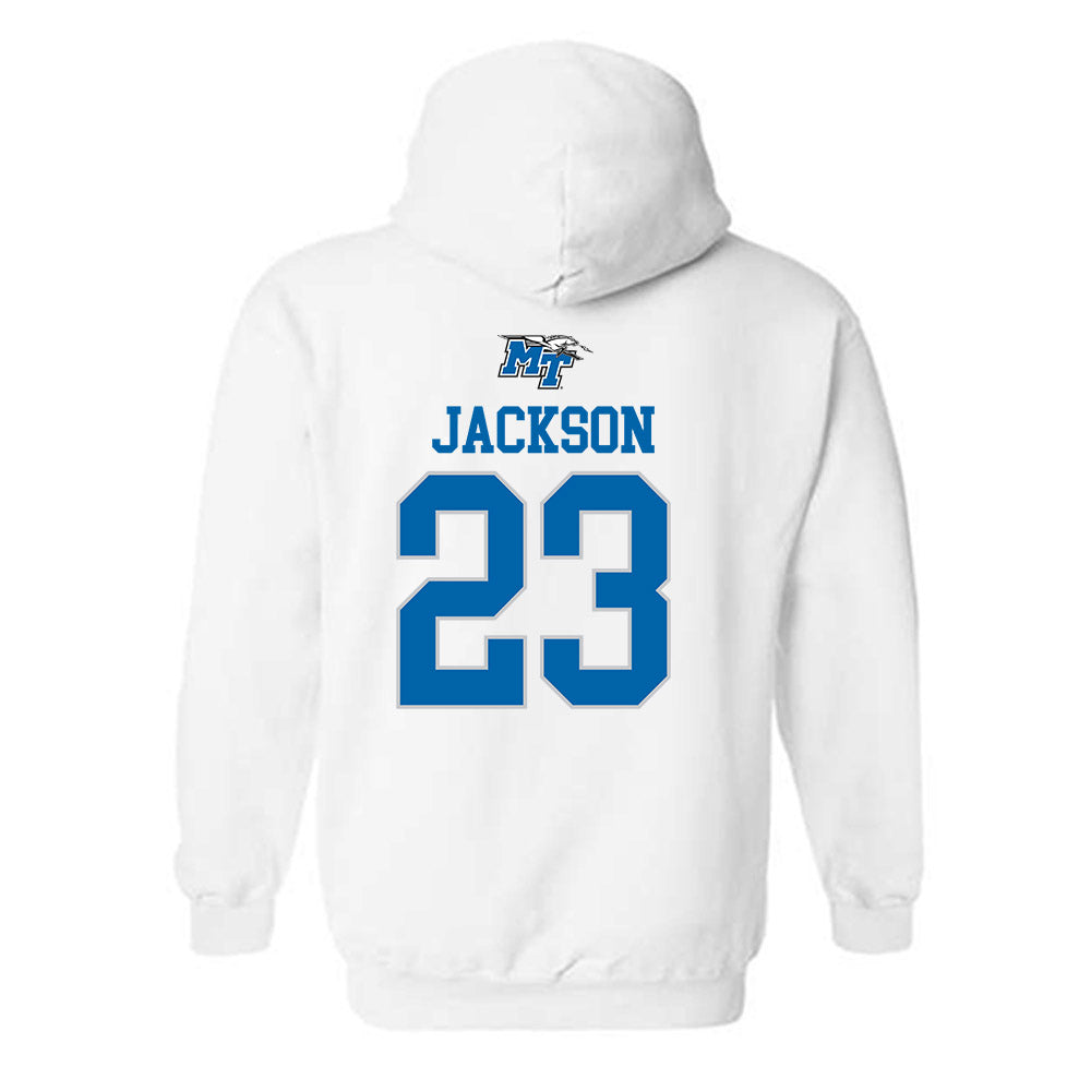 MTSU - NCAA Football : Jalen Jackson - White Replica Shersey Hooded Sweatshirt