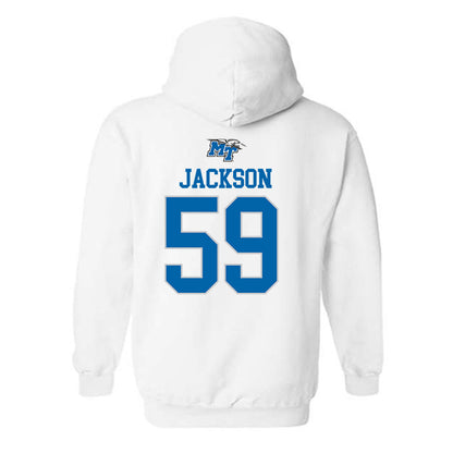 MTSU - NCAA Football : Jacob Jackson - White Replica Shersey Hooded Sweatshirt