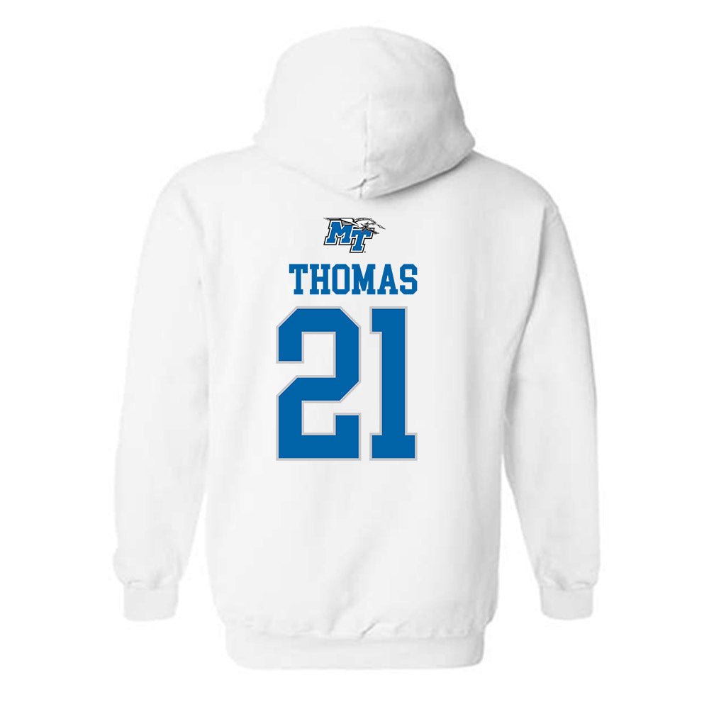 MTSU - NCAA Women's Soccer : Delaney Thomas - White Replica Shersey Hooded Sweatshirt