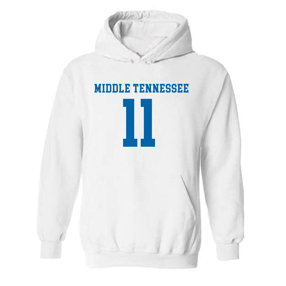 MTSU - NCAA Women's Soccer : Eleanor Gough - White Replica Shersey Hooded Sweatshirt