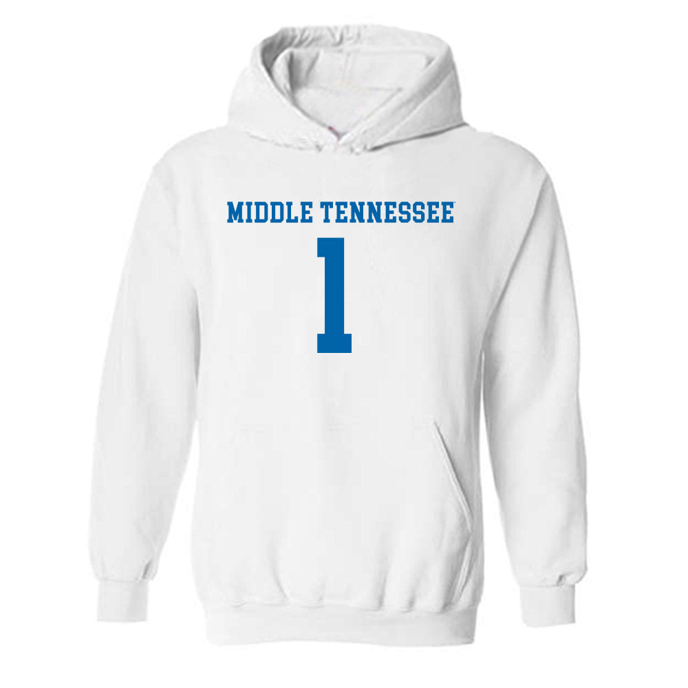 MTSU - NCAA Women's Soccer : Calais Butts - White Replica Shersey Hooded Sweatshirt