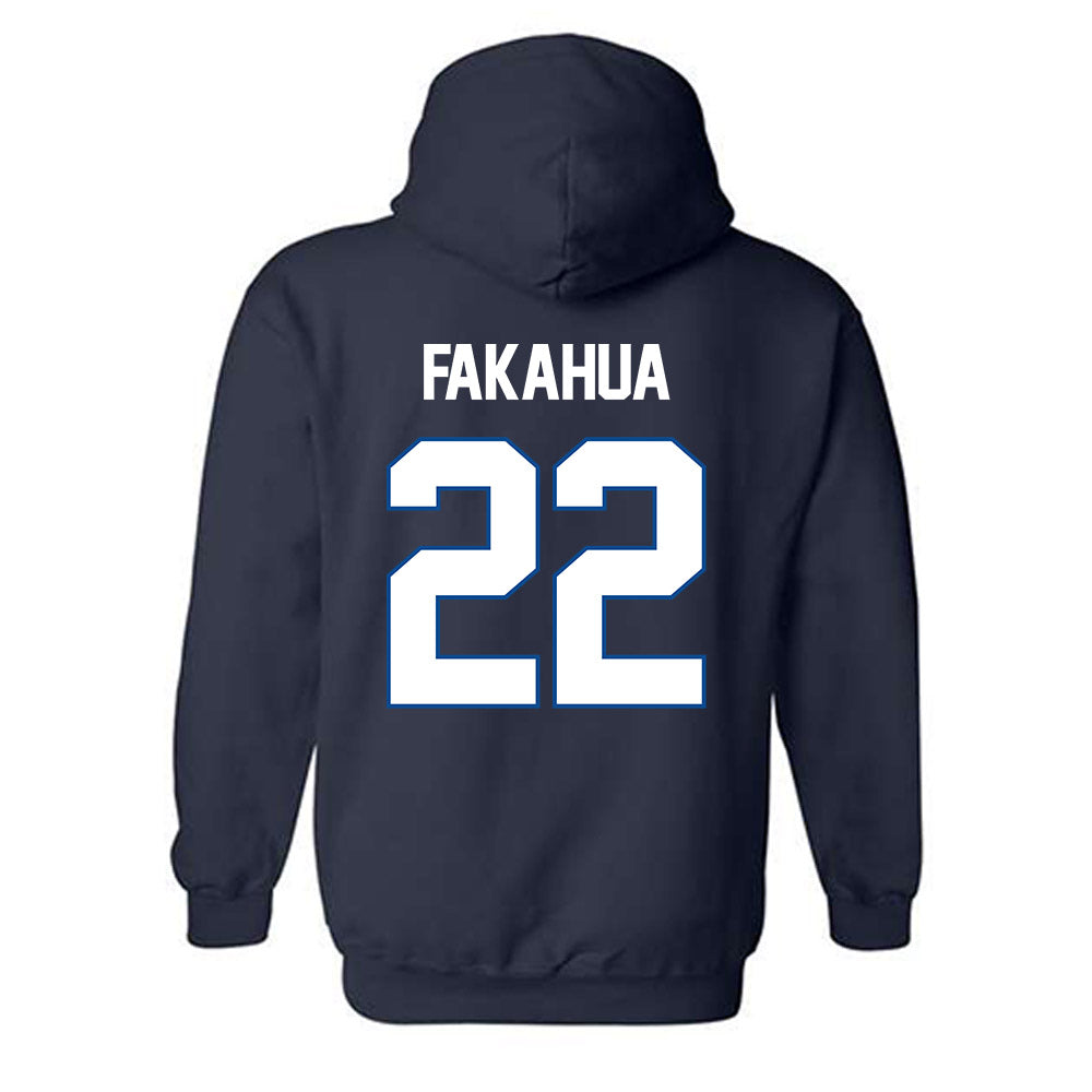 BYU - NCAA Football : Mason Fakahua - Navy Classic Shersey Hooded Sweatshirt