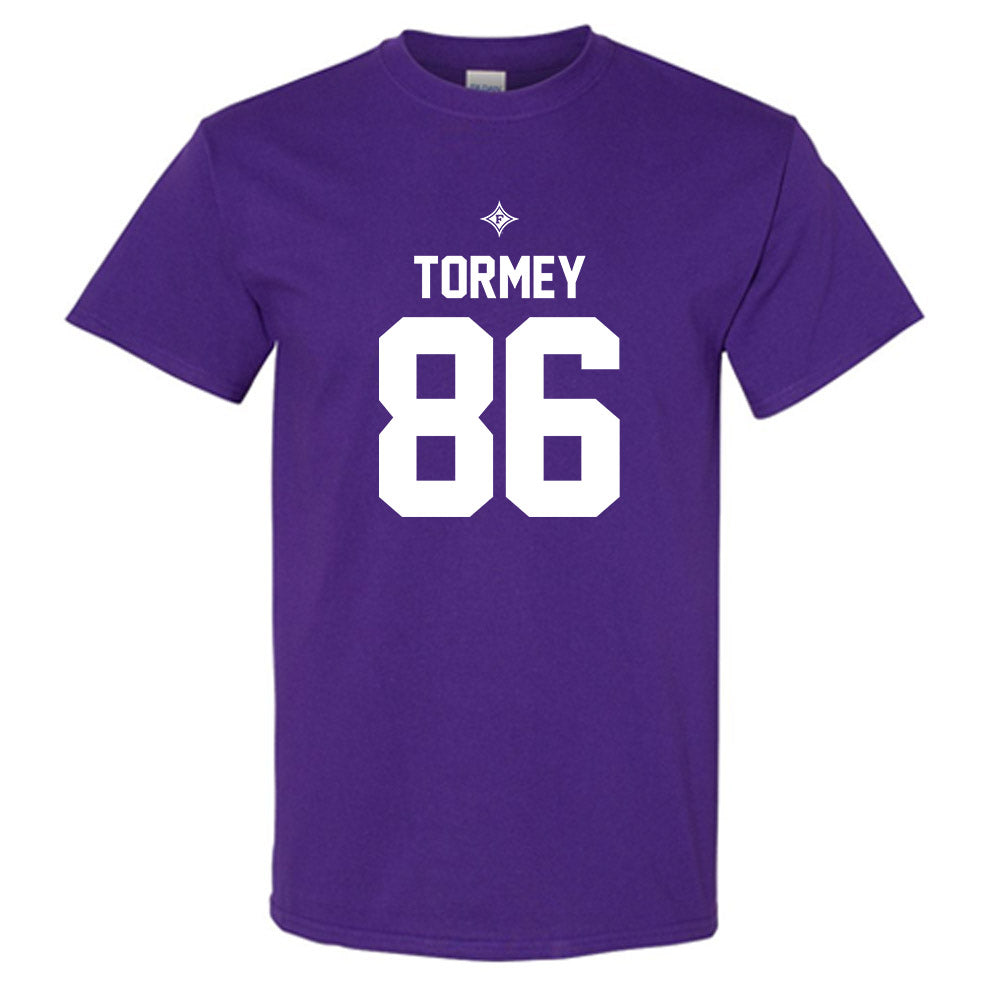 Furman - NCAA Football : Brennan Tormey - Purple Replica Shersey Short Sleeve T-Shirt