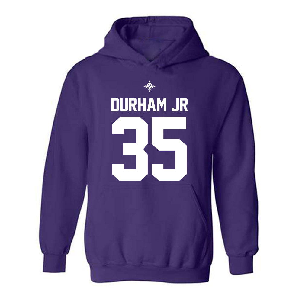 Furman - NCAA Football : Douglas Durham Jr - Purple Replica Shersey Hooded Sweatshirt