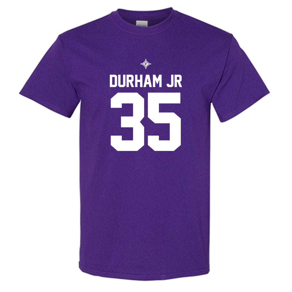 Furman - NCAA Football : Douglas Durham Jr - Purple Replica Shersey Short Sleeve T-Shirt