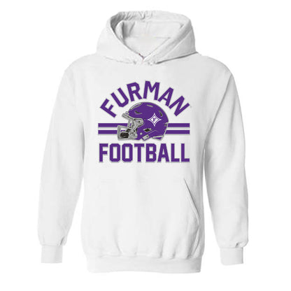 Furman - NCAA Football : Malakai Dudek - White Sports Hooded Sweatshirt