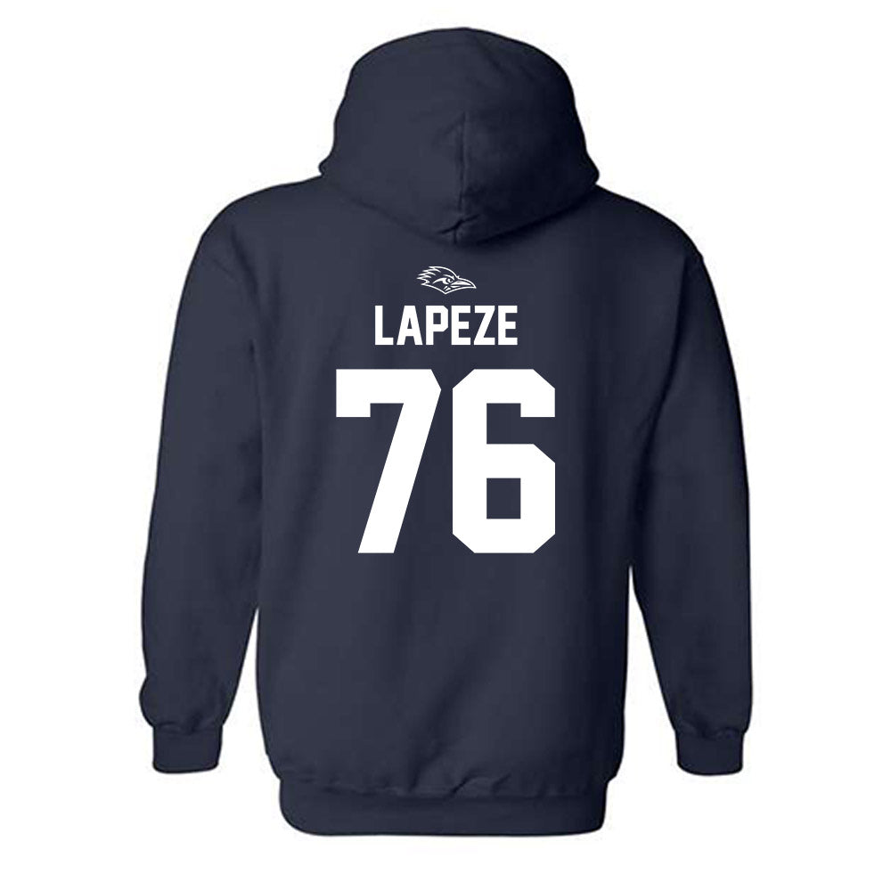 UTSA - NCAA Football : Luke Lapeze - Navy Classic Shersey Hooded Sweatshirt