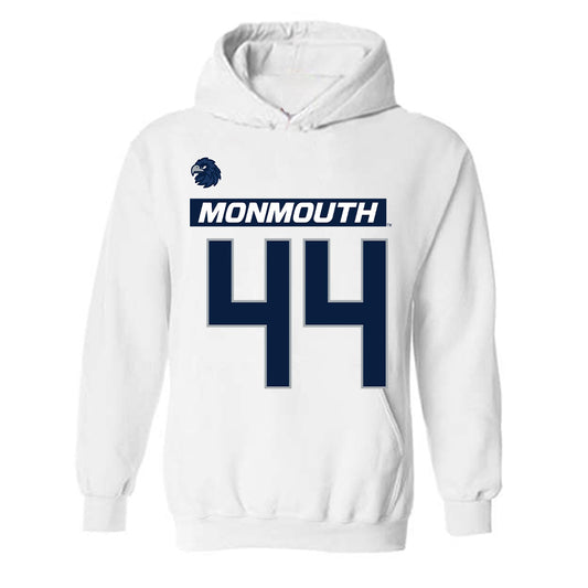 Monmouth - NCAA Men's Lacrosse : Ty Caffarelli - White Replica Shersey Hooded Sweatshirt