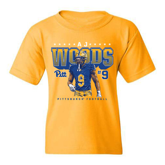 Pittsburgh - NCAA Football : AJ Woods - Gold Caricature Youth T-Shirt