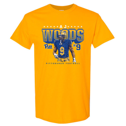 Pittsburgh - NCAA Football : AJ Woods - Gold Caricature Short Sleeve T-Shirt