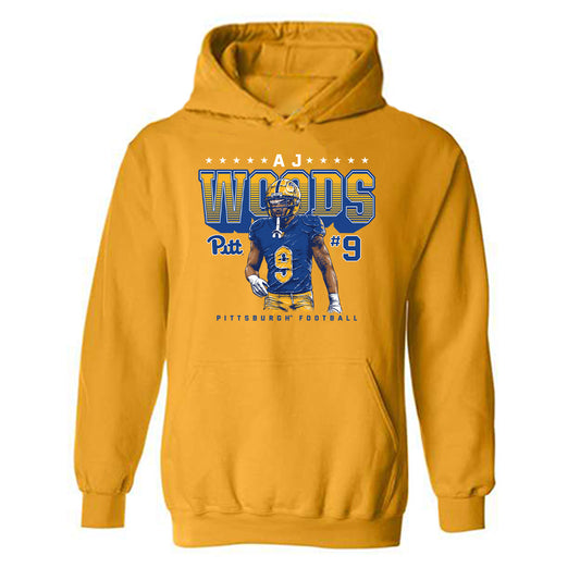 Pittsburgh - NCAA Football : AJ Woods - Gold Caricature Hooded Sweatshirt