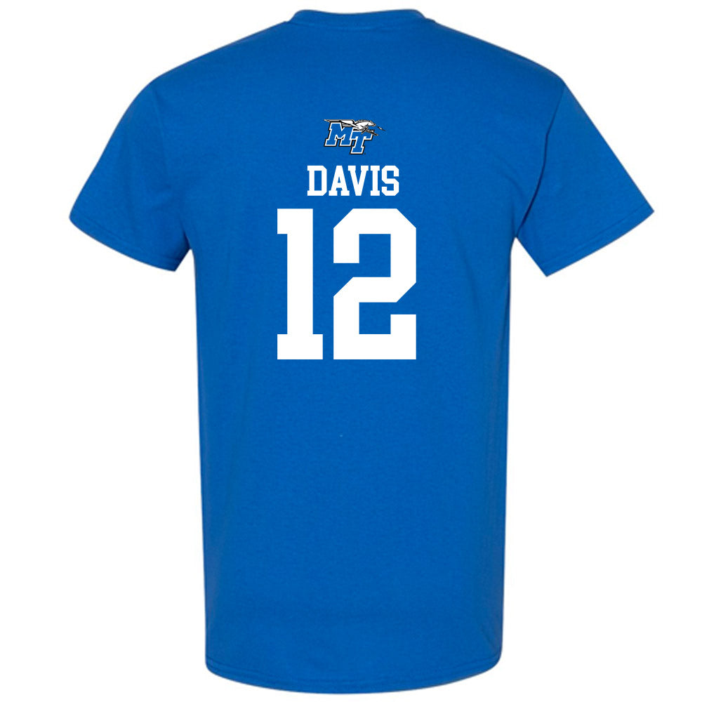 MTSU - NCAA Football : Jalen Davis - Royal Replica Shersey Short Sleeve T-Shirt