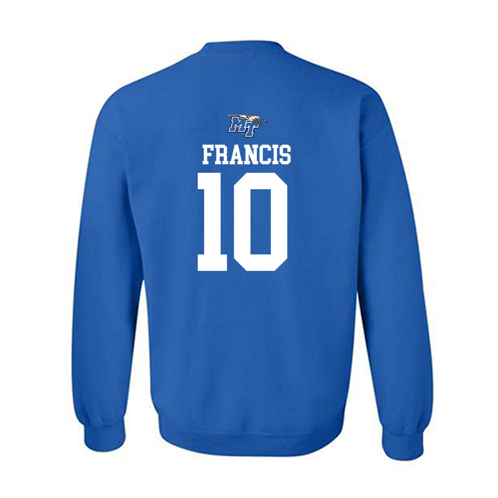 MTSU - NCAA Football : Drew Francis - Royal Replica Shersey Sweatshirt