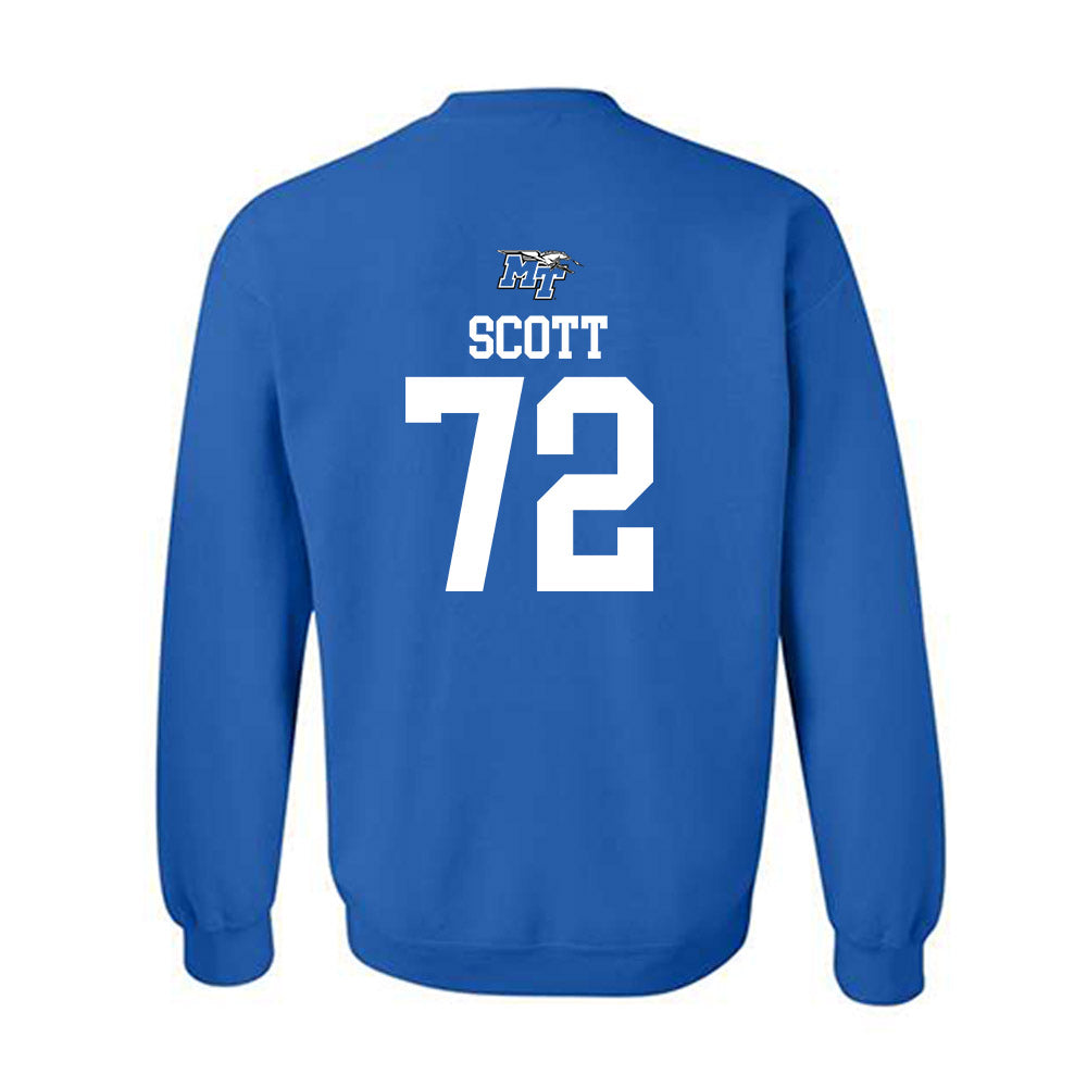 MTSU - NCAA Football : Morgan Scott - Royal Replica Shersey Sweatshirt