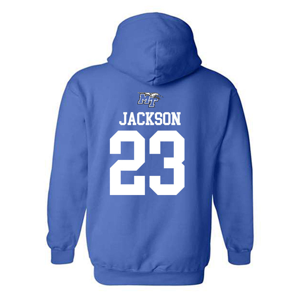 MTSU - NCAA Football : Jalen Jackson - Royal Replica Shersey Hooded Sweatshirt