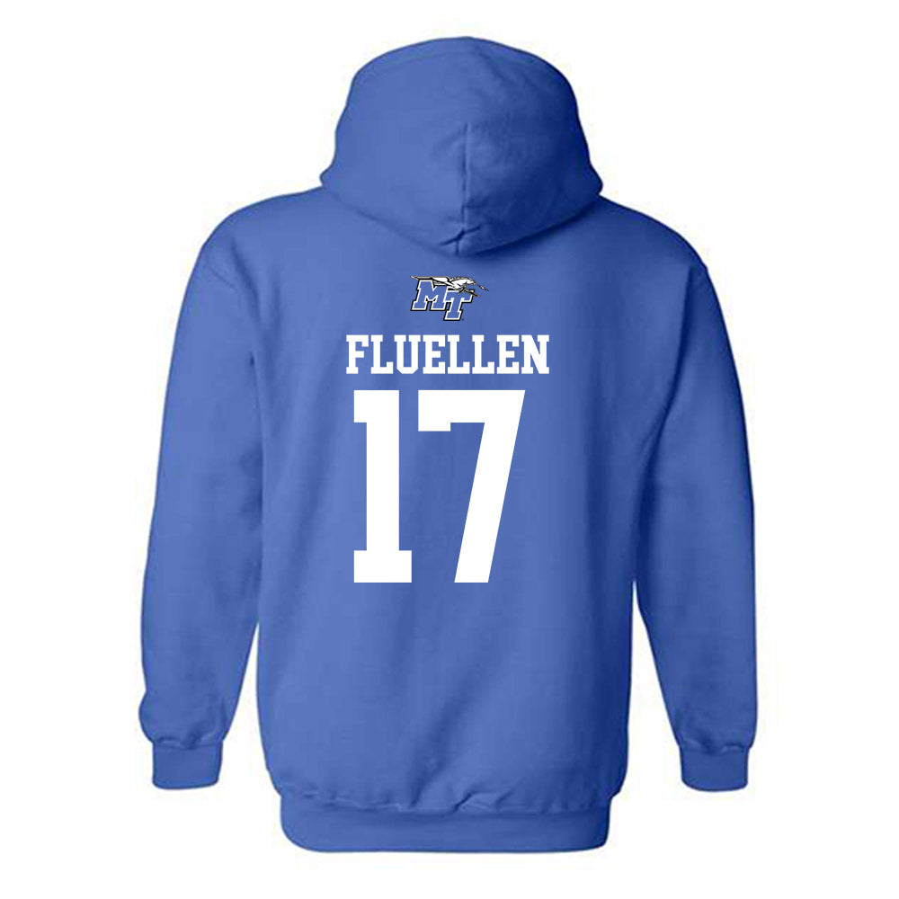 MTSU - NCAA Football : Tra Fluellen - Royal Replica Shersey Hooded Sweatshirt