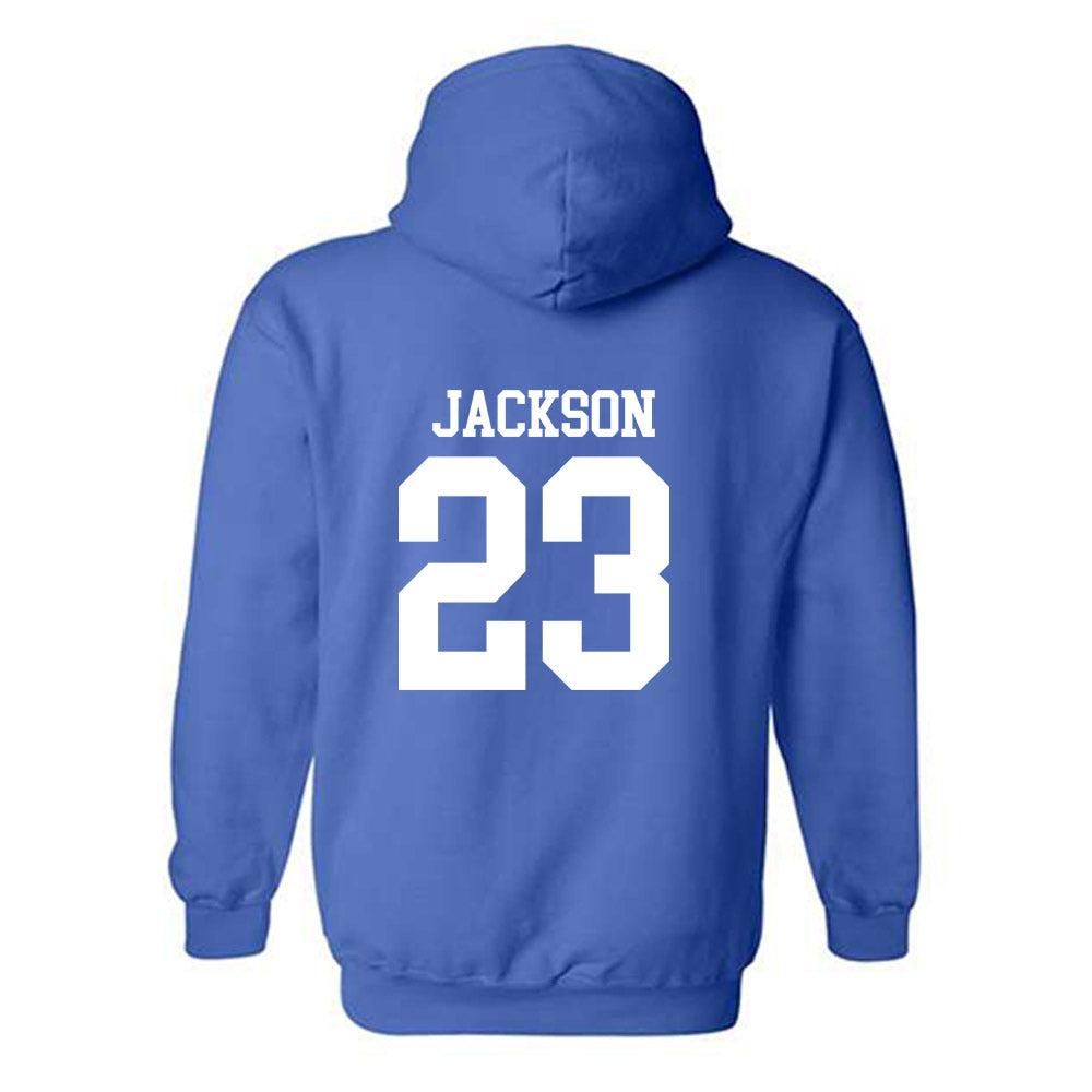 MTSU - NCAA Football : Jalen Jackson - Royal Replica Shersey Hooded Sweatshirt