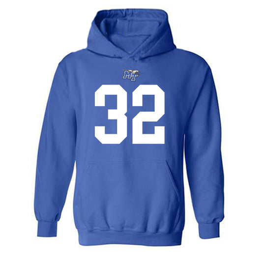 MTSU - NCAA Football : Jekail Middlebrook - Royal Replica Shersey Hooded Sweatshirt