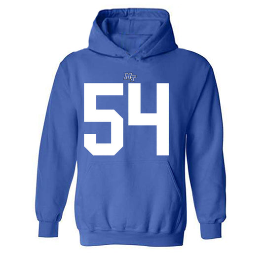 MTSU - NCAA Football : Connor Dougherty - Royal Replica Shersey Hooded Sweatshirt