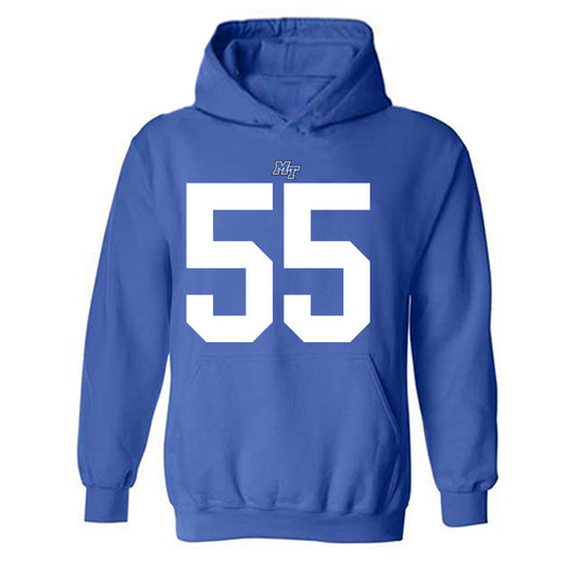 MTSU - NCAA Football : Mateo Guevara - Royal Replica Shersey Hooded Sweatshirt