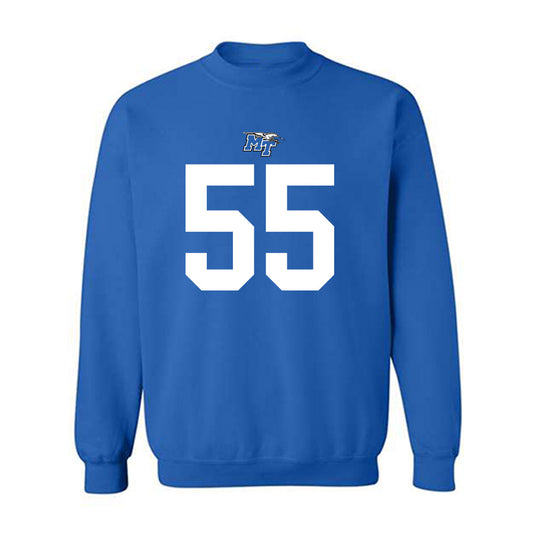 MTSU - NCAA Football : Mateo Guevara - Royal Replica Shersey Sweatshirt