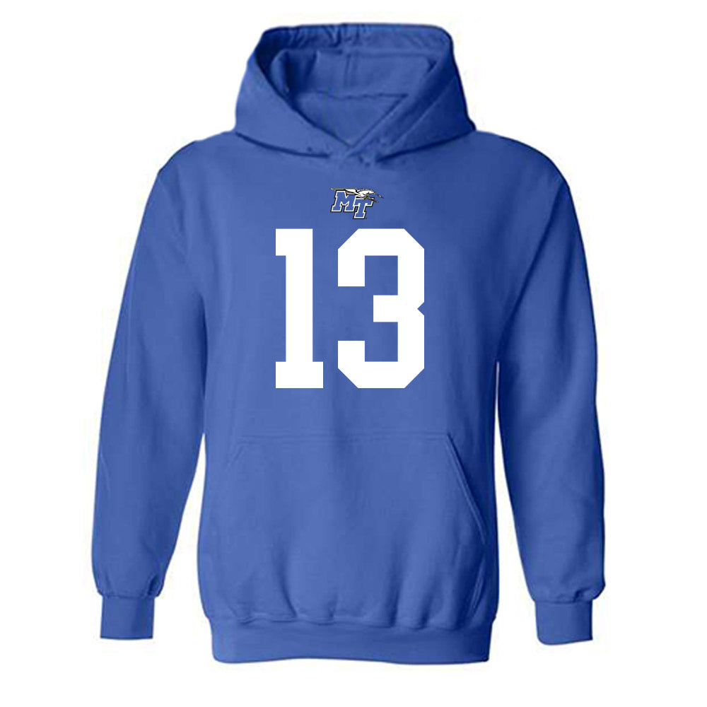 MTSU - NCAA Football : Javonte Sherman - Royal Replica Shersey Hooded Sweatshirt