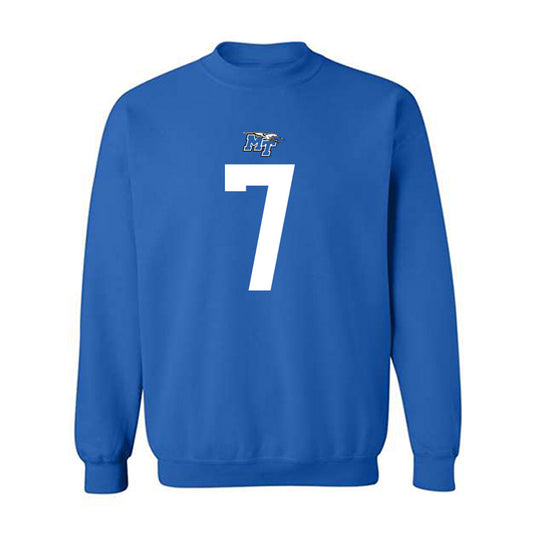 MTSU - NCAA Football : Zeke Rankin - Royal Replica Shersey Sweatshirt