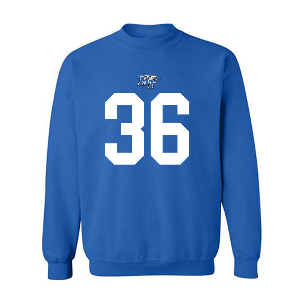 MTSU - NCAA Football : Justus Chadwick - Royal Replica Shersey Sweatshirt