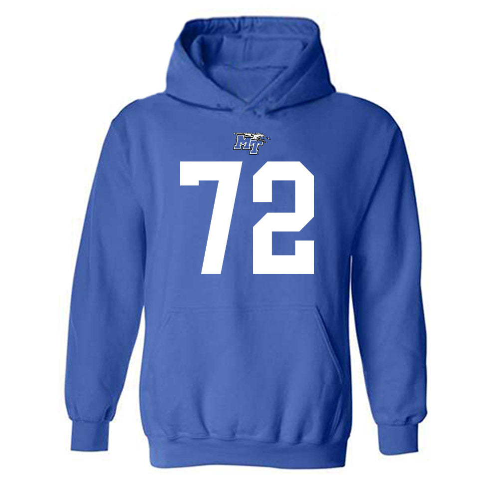 MTSU - NCAA Football : Morgan Scott - Royal Replica Shersey Hooded Sweatshirt