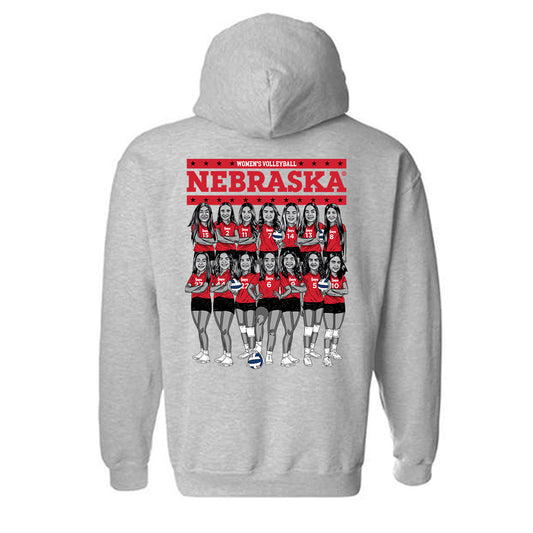 Nebraska - NCAA Women's Volleyball : All Athletes - Sport Grey Team Caricature Hooded Sweatshirt