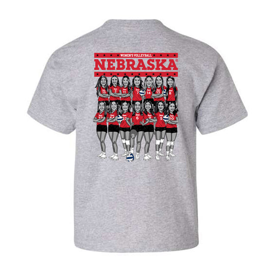 Nebraska - NCAA Women's Volleyball : All Athletes - Sport Grey Team Caricature Youth T-Shirt