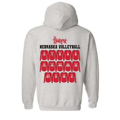 Nebraska - NCAA Women's Volleyball : All Athletes - Ash Team Caricature Hooded Sweatshirt