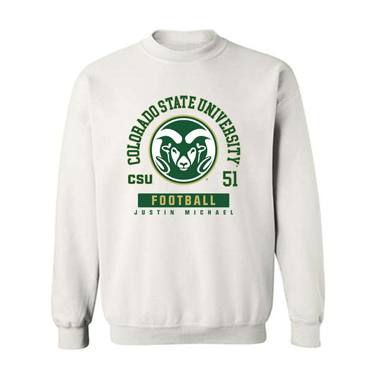 Colorado State - NCAA Football : Justin Michael - White Classic Fashion Shersey Sweatshirt