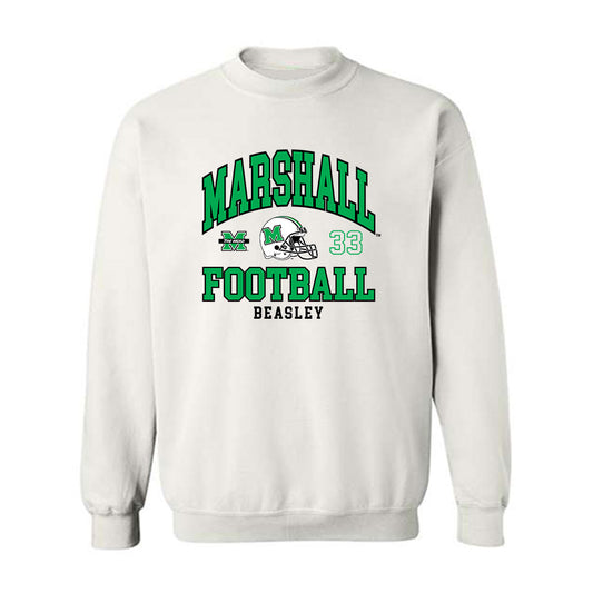Marshall - NCAA Football : Jayoon Beasley - White Classic Fashion Shersey Sweatshirt