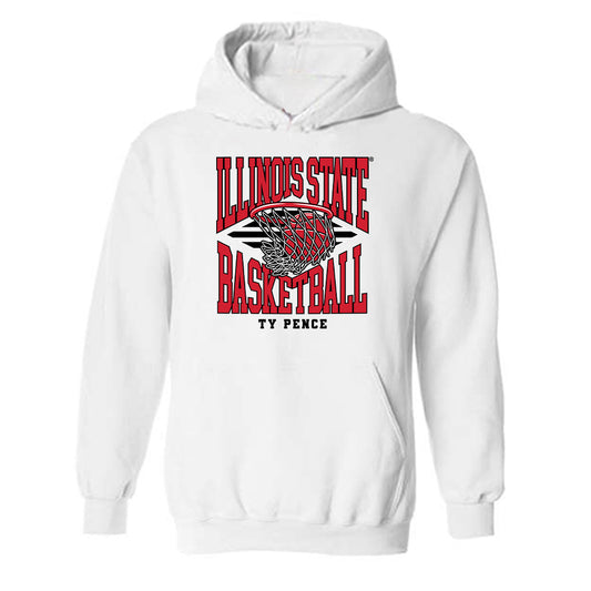 Illinois State - NCAA Men's Basketball : Ty Pence - White Classic Shersey Hooded Sweatshirt
