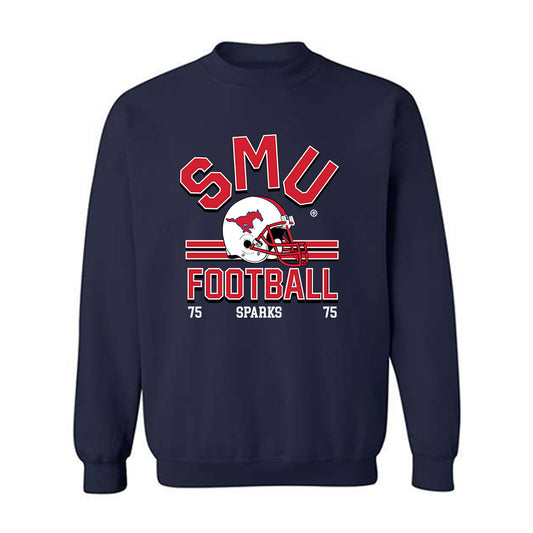 SMU - NCAA Football : Ben Sparks - Navy Classic Fashion Shersey Sweatshirt