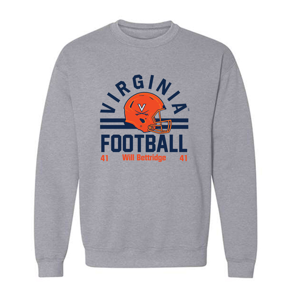 Virginia - NCAA Football : Will Bettridge - Grey Classic Fashion Shersey Sweatshirt