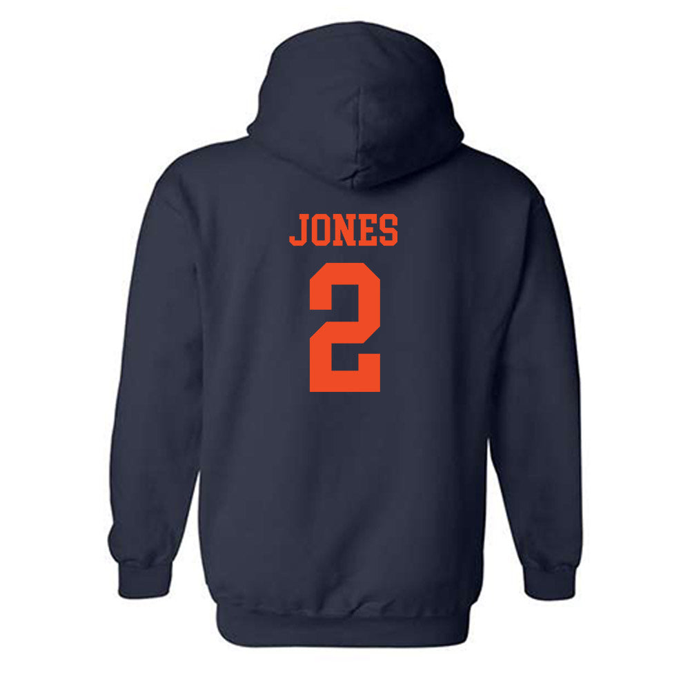 Virginia - NCAA Football : Perris Jones - Navy Classic Shersey Hooded Sweatshirt