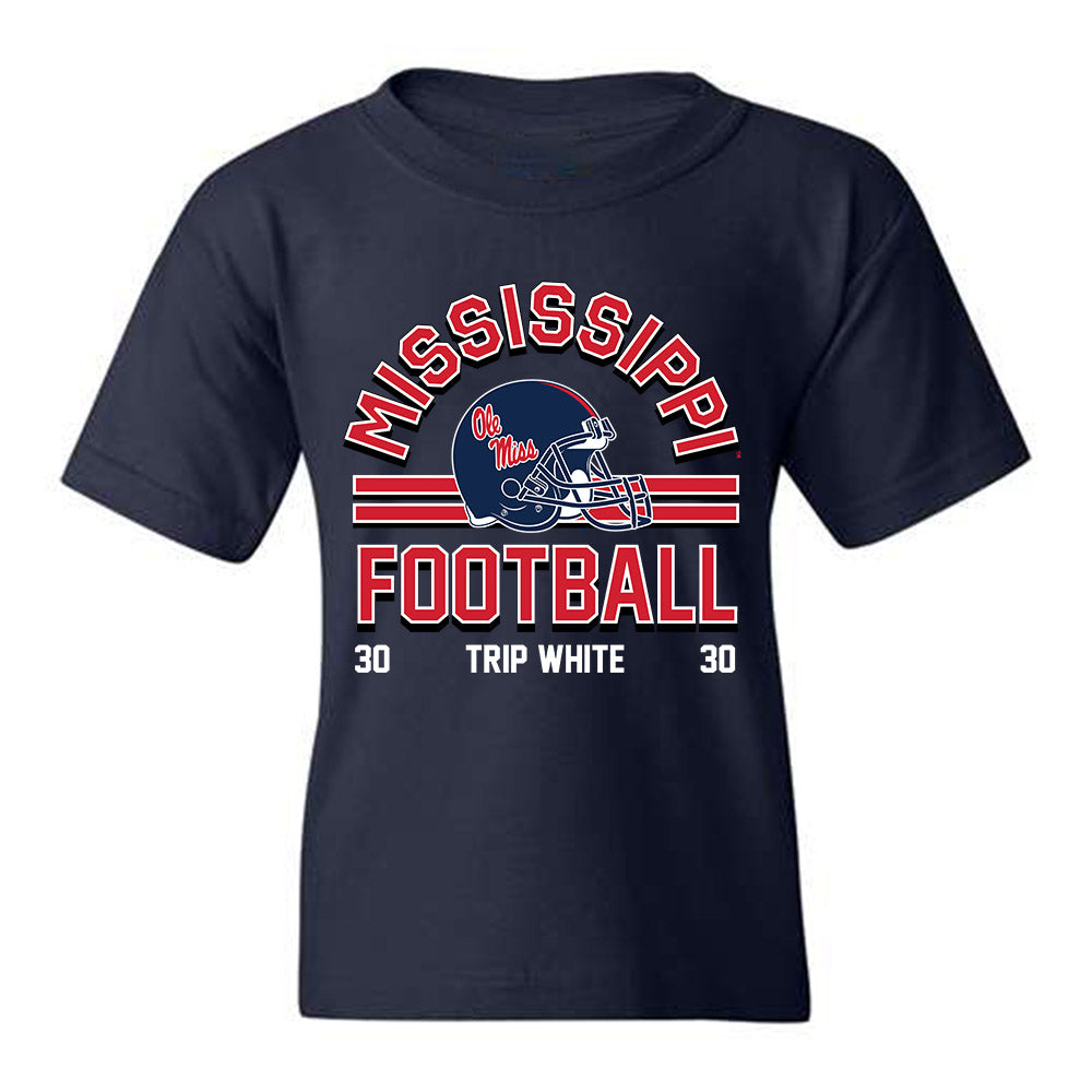 Ole Miss - NCAA Football : Trip White - Navy Classic Fashion Shersey Youth T-Shirt