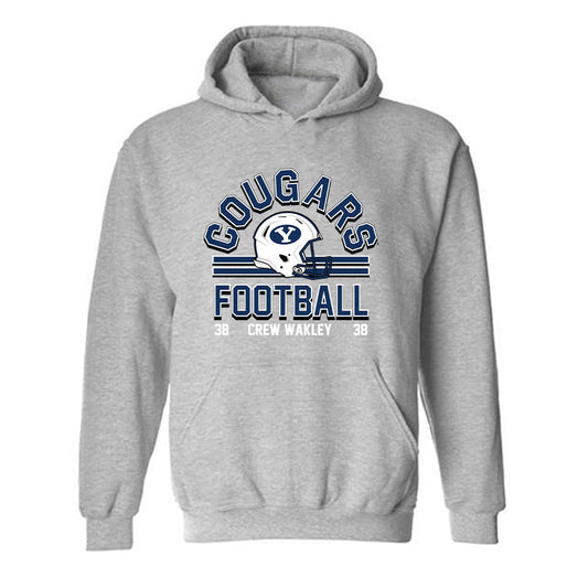 BYU - NCAA Football : Crew Wakley - Grey Classic Fashion Shersey Hooded Sweatshirt