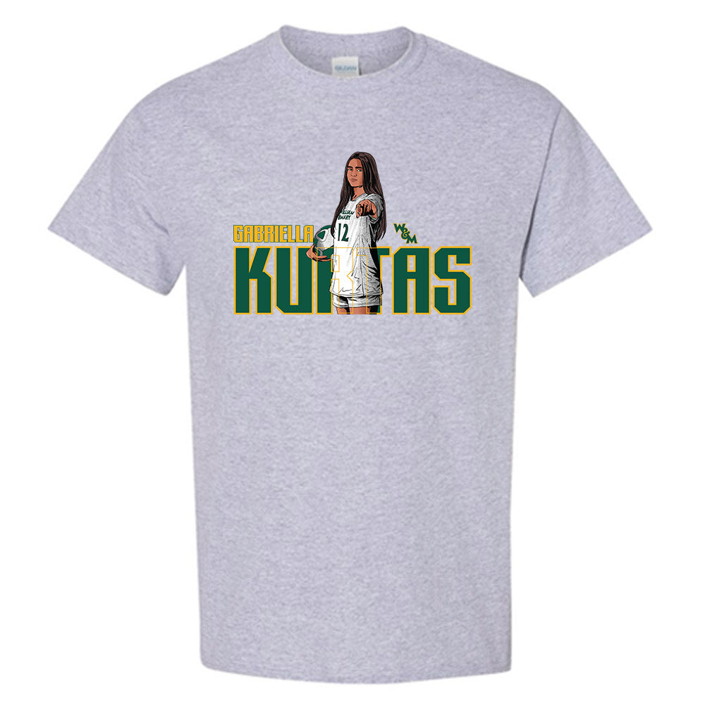 William & Mary - NCAA Women's Soccer : Gabriella Kurtas - Grey Caricature Short Sleeve T-Shirt