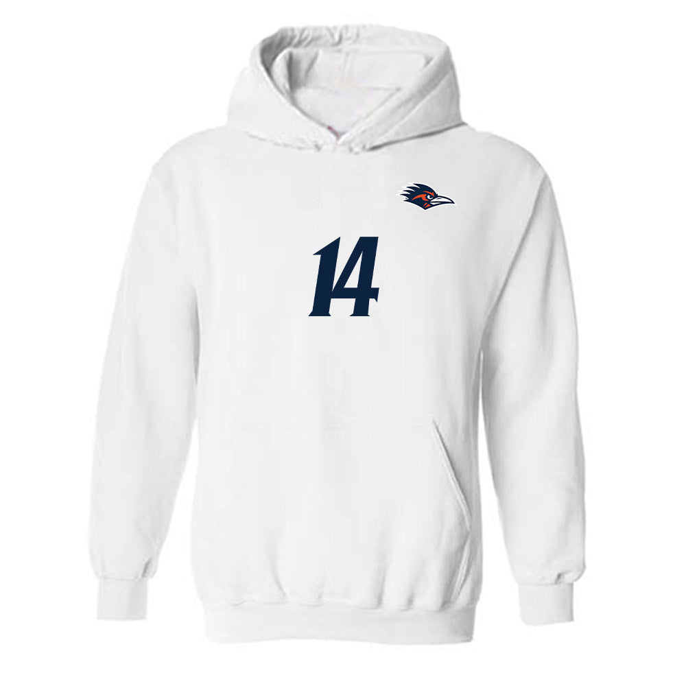 UTSA - NCAA Women's Soccer : Makela Solbak - White Replica Shersey Hooded Sweatshirt