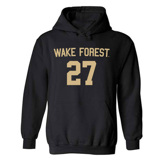 Wake Forest - NCAA Women's Soccer : Nadia DeMarinis - Black Replica Hooded Sweatshirt