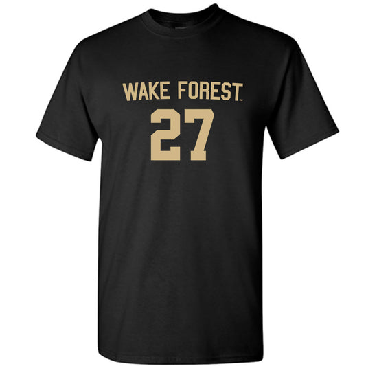 Wake Forest - NCAA Women's Soccer : Nadia DeMarinis - Black Replica Short Sleeve T-Shirt